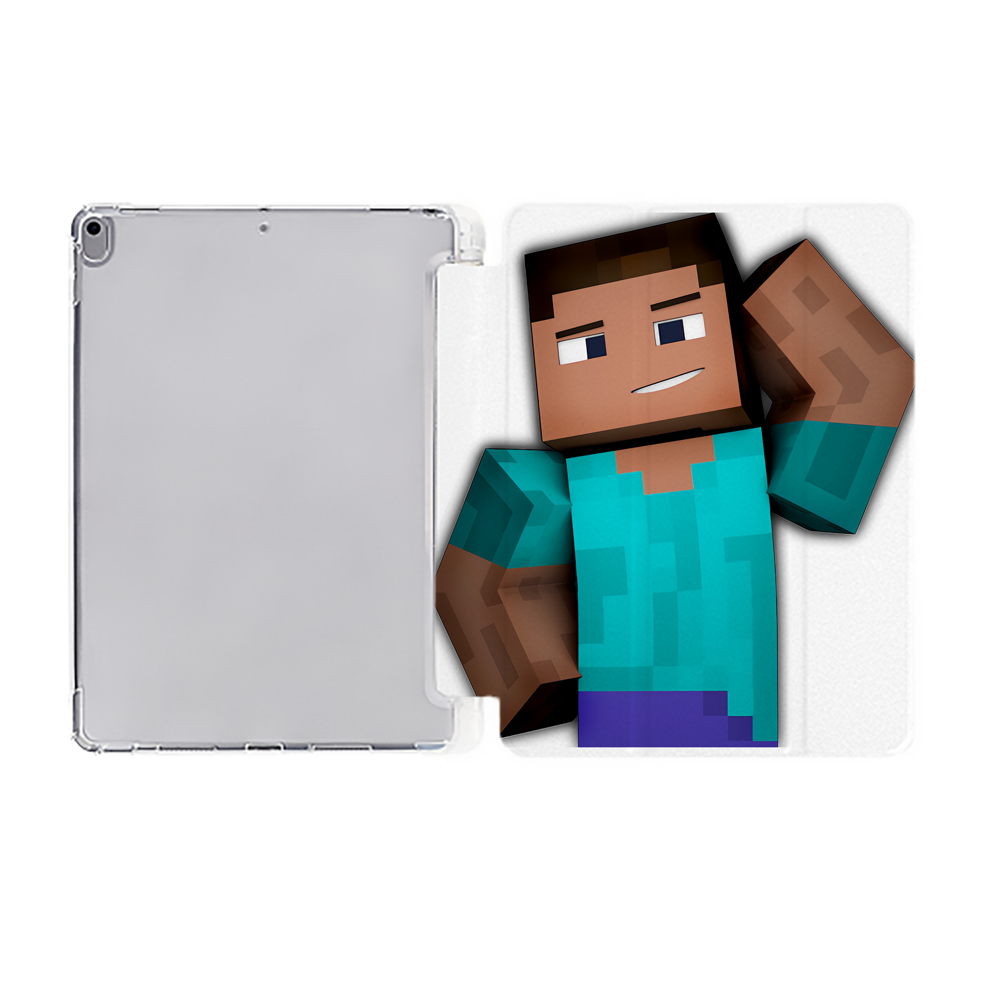 （画像用） マインクラフト ブロックの世界 Minecraft MC Block world IPad ケース ペン収納付き 三つ折りスタンド PUレザー×シリコン 対応機種9.5/10.5/10.9インチ